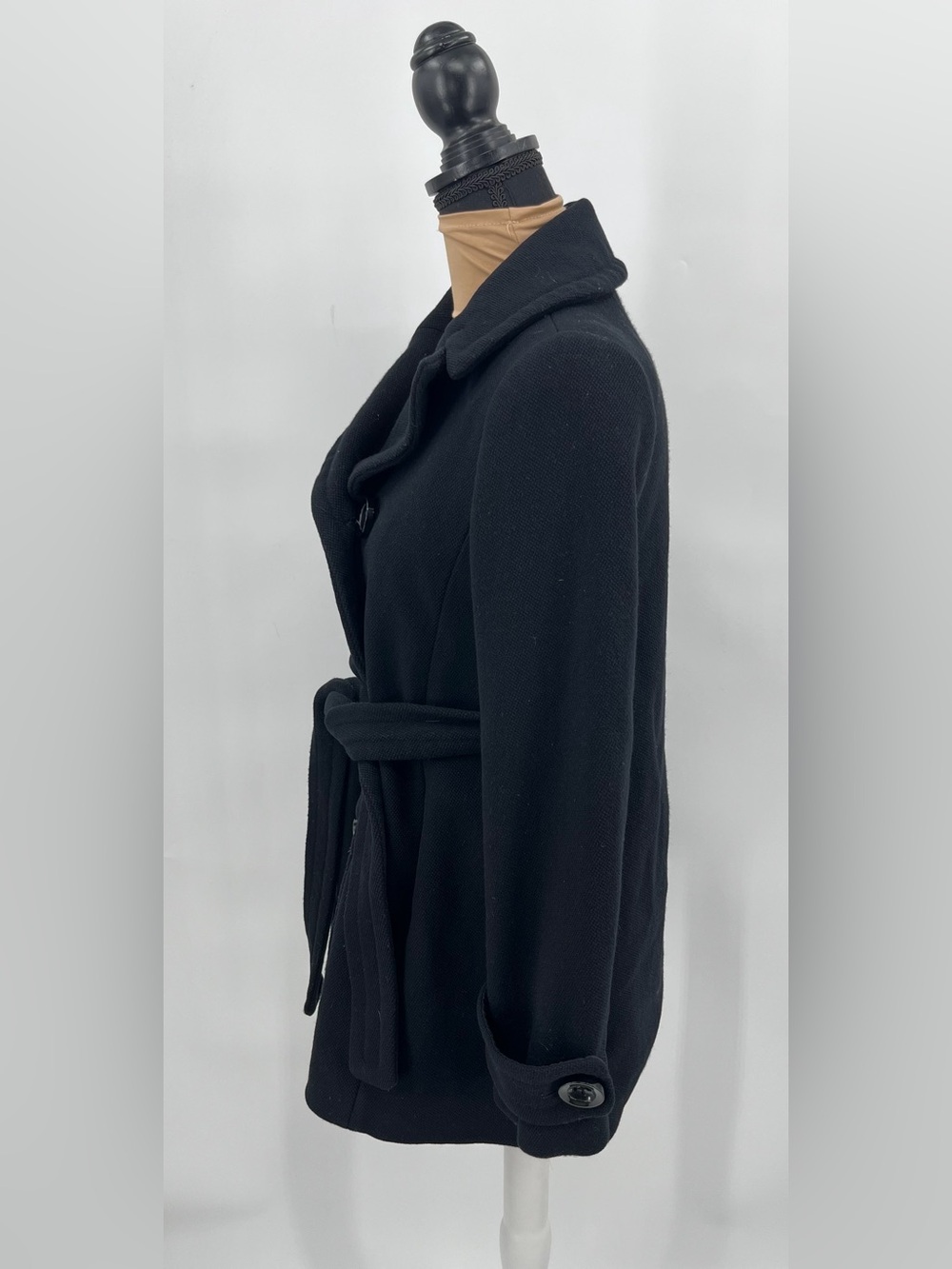 J.Crew Black Wool Blend Double Breasted Belted Peacoat Jacket Size 2 - Picture 4 of 14